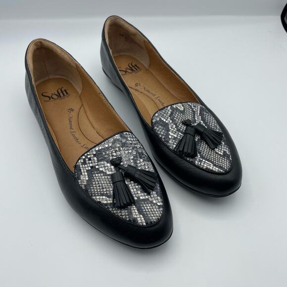 Sofft Black w White Tassel Animal Print Leather Bryce Loafer Size 6 M - Picture 2 of 16